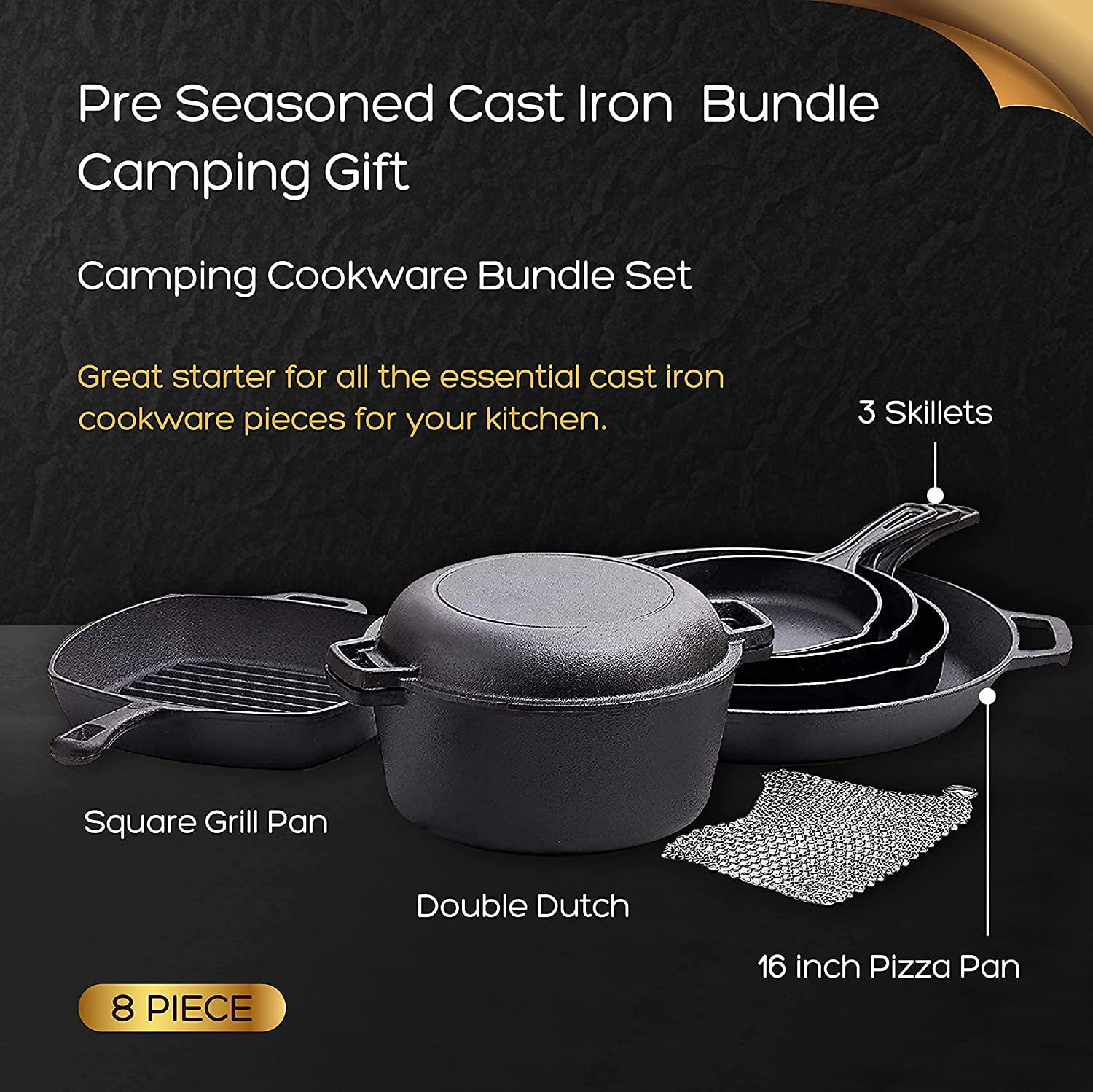 8-Pc. Pre-Seasoned Cast Iron Cookware Set