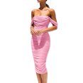 thumbnail image 3 of Wangscanis Women Bodycon Dress, Sleeveless Off-shoulder Ruched Dress Summer Midi Dress for Party, 3 of 9