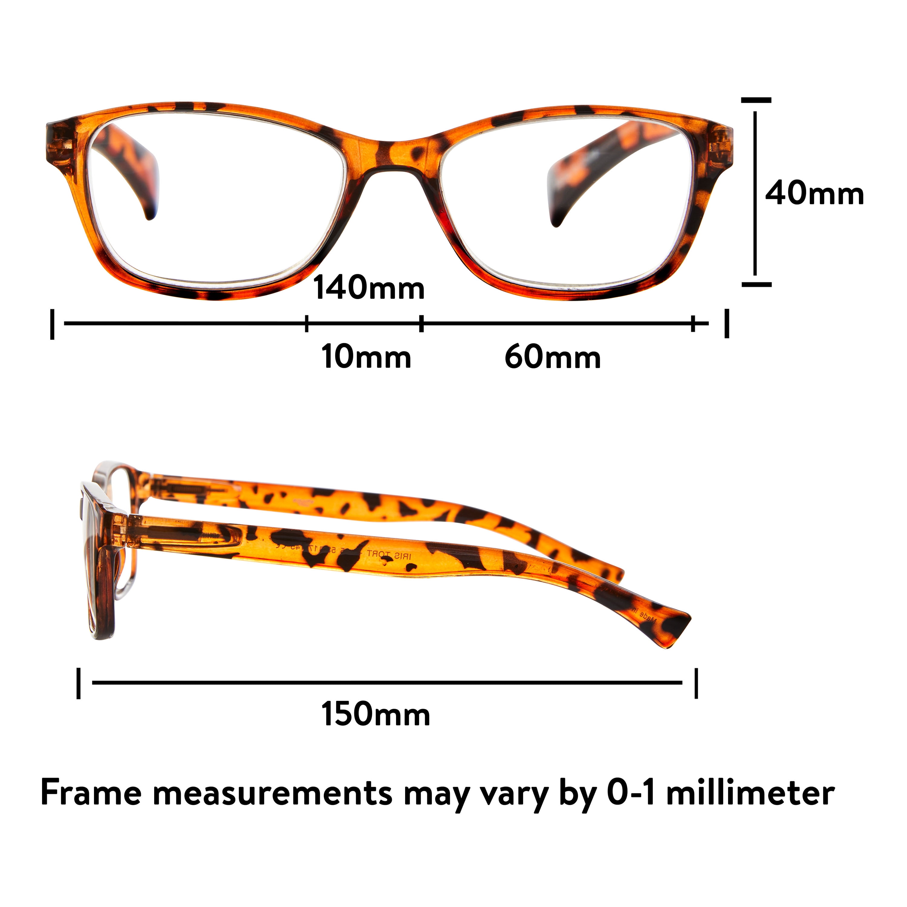 Equate Women's Iris Square Reading Glasses with Case, Tortoise, +3.25