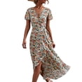 thumbnail image 1 of Vestido cruzado floral para mujer, cuello en V, cintura, cinturón, manga con volantes, dobladillo asimétrico, vestido largo de verano, negro, rojo, XXL, 1 of 6