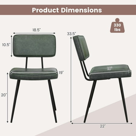 Costway Dining Chairs Set of 2 with PU Leather Cover Filled Sponge Waterfall Seats - Green