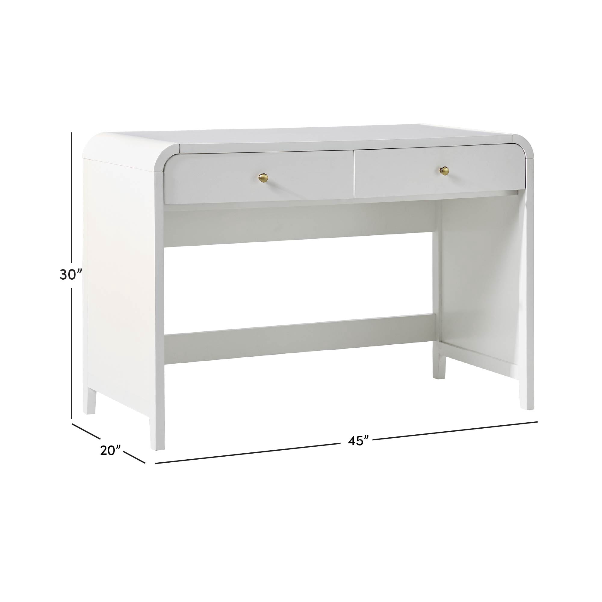 Walker Edison Modern Curve Design Writing Desk with Drawer, White
