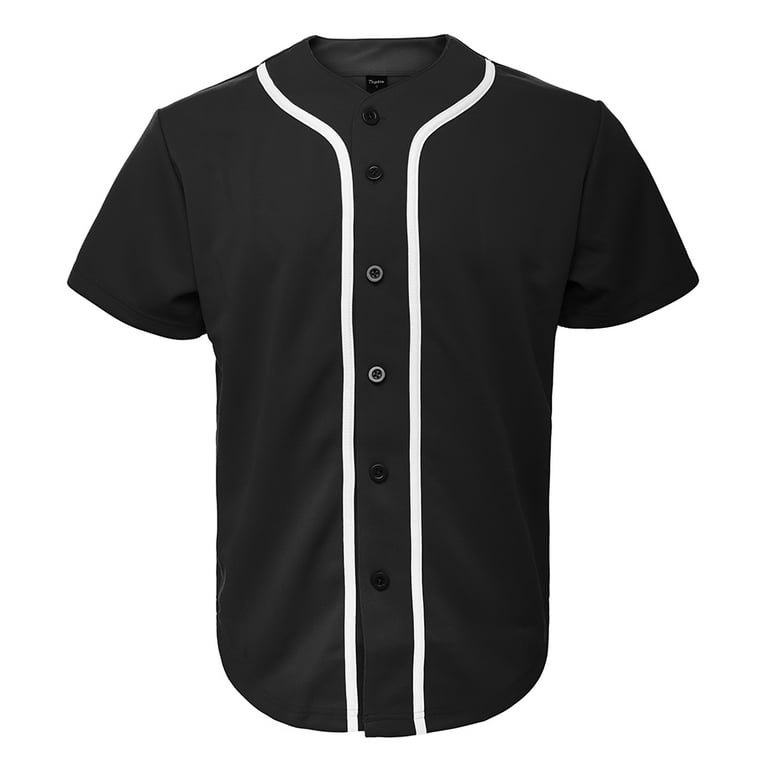 Toptie Men's Baseball Jersey Plain Button Down Shirts Team Sports  Uniforms-Black White-L