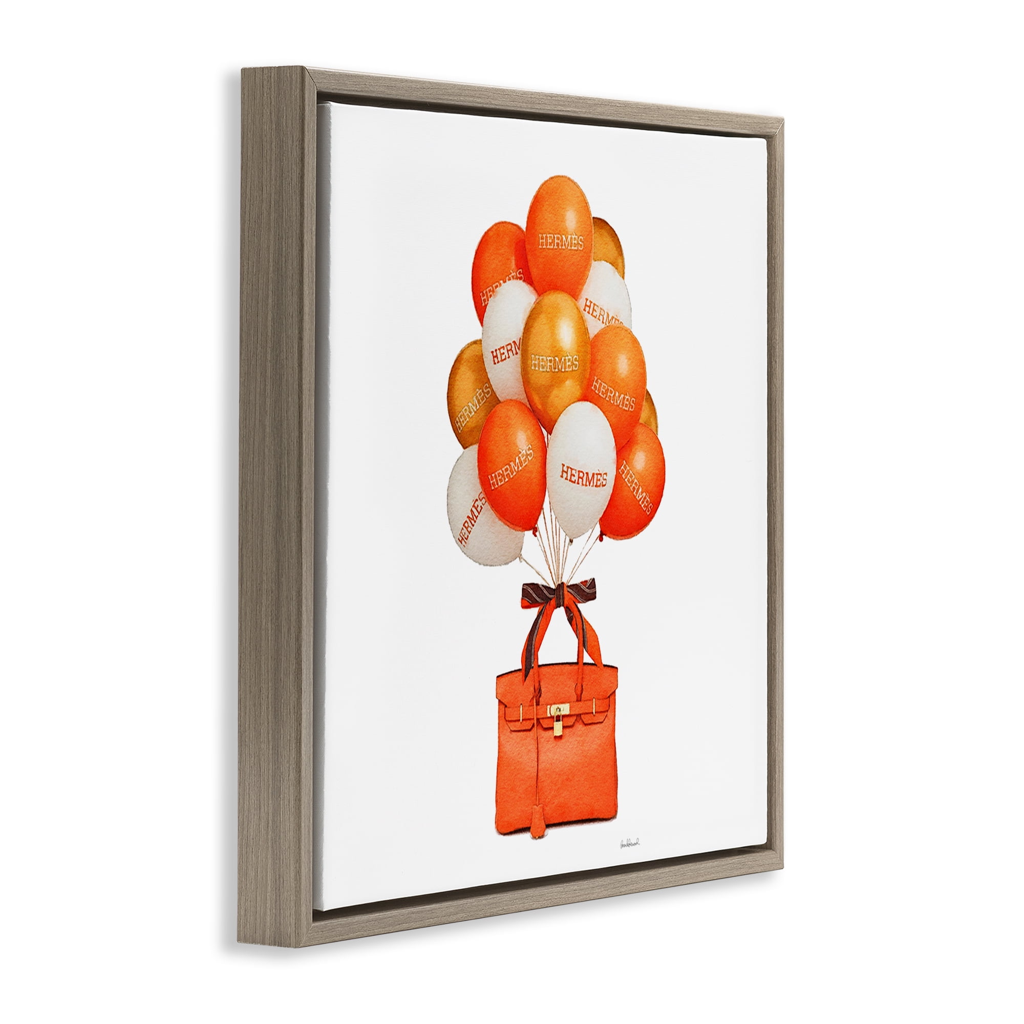 Stupell Industries Orange Handbag & Balloons Brown Framed Floater Canvas Wall Art, design by Amanda Greenwood