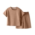 thumbnail image 3 of Asxite Boys Girls 1-14 Years Solid Short Sleeve Crewneck Fast Dry Topss with Shorts Active Breathable Set Coffee 1-2 Years, 3 of 5