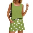thumbnail image 4 of 2 Piece Sets for Women Summer Casual Short Sets for Women Beach Vacation Sleeveless Tank Top Square Neck Drawstring Polka Dots Travel Outfits Green XXXL, 4 of 7