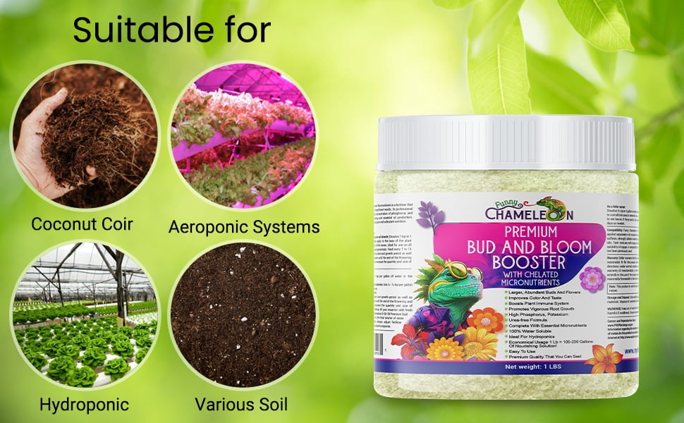 Funny Chameleon 0-50-30 Premium Bud and Bloom Booster with Chelated Micronutrients for Use in Soil and Hydroponics, Super Concentrated, Flower Fuel (2 LBS)