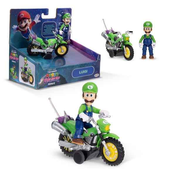 The Super Mario Galaxy Movie – 2.5 inch Action Figure with Pull Back Motorcycle – Luigi