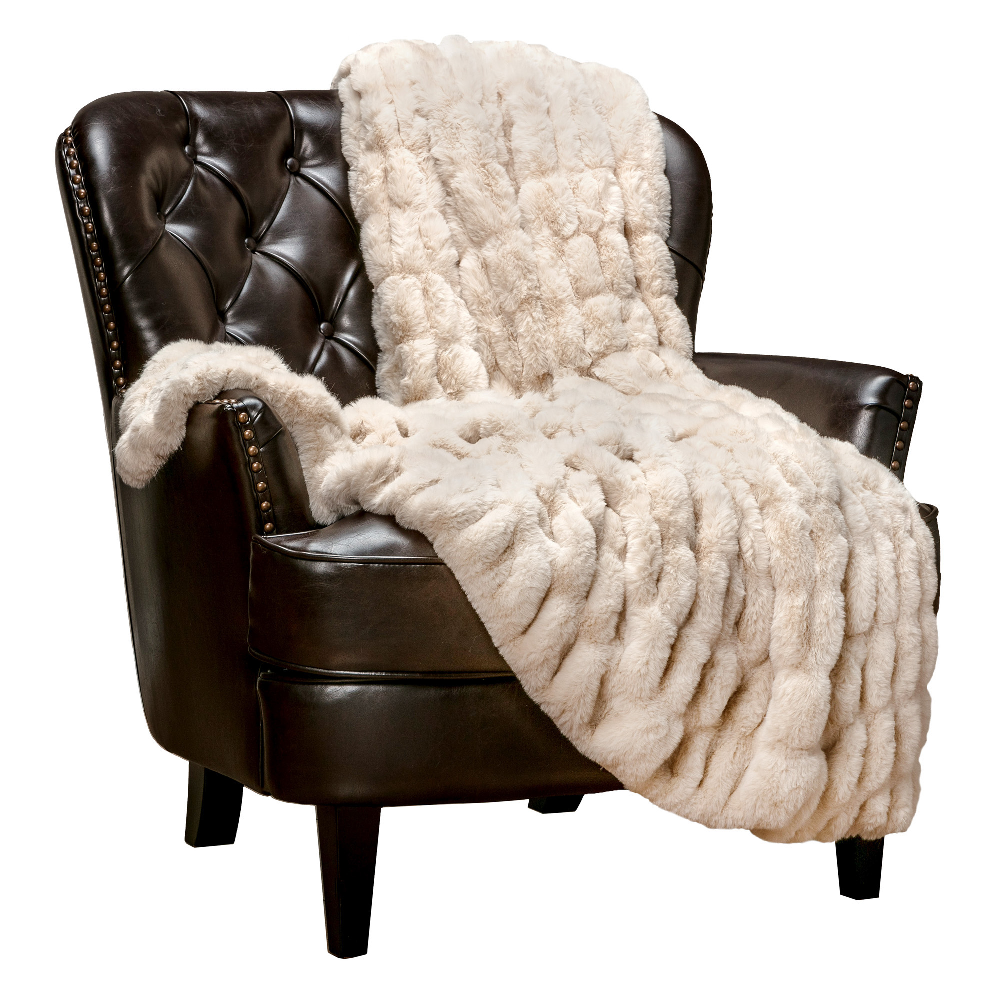 Chanasya Ruched Royal Faux Fur Throw Blanket Fuzzy Plush Elegant