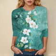 thumbnail image 2 of Towmus Womens Summer Tops 3/4 Sleeves Floral Print Dressy Blouses Crew Neck Casual Tunic Tops Summer Shirts, 2 of 4