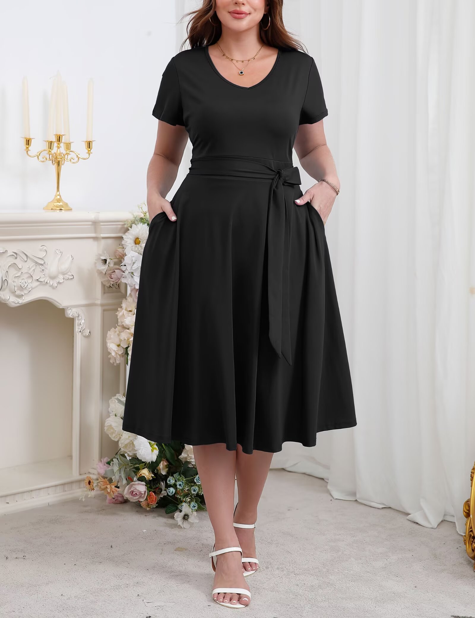 FOLUNSI Women's Plus Size V-Neck Midi Dress photo 4