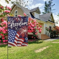 4th of July God Bless America Garden Flag,12 X 18 Inch Double Sided Strip and Star Heart Burlap Flags for Independence Day,Patriotic Rustic Memorial Day Banner for Yard Outdoor Holiday