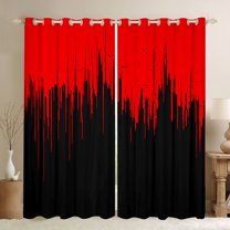 Homewish Geometric Lines Striped Curtains Pack of 2 (42x84 Each),Minimalist Stripes Pattern Curtains Blackout,Black Red Bedroom Curtains For Boys Kids,Super Cozy Room Decor