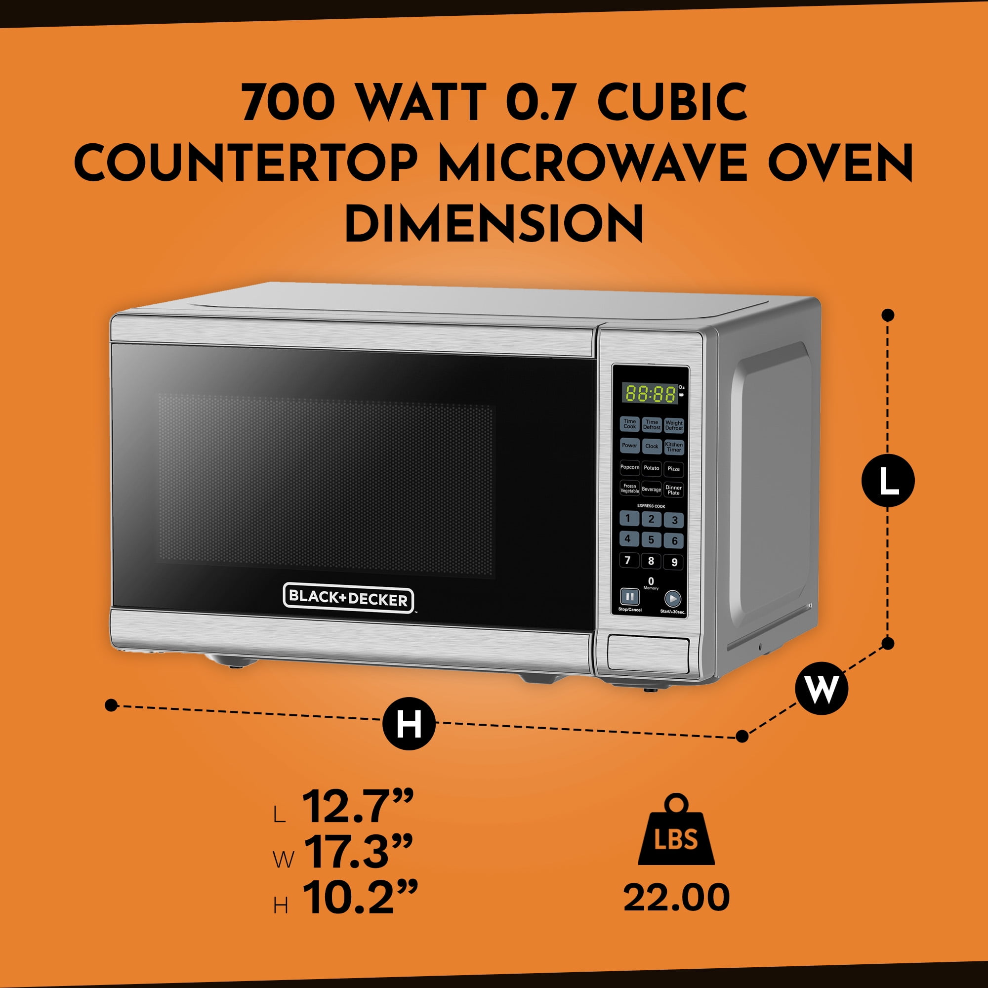 Black+Decker 0.7 Cu. Ft. 700W Stainless Steel Countertop Microwave
