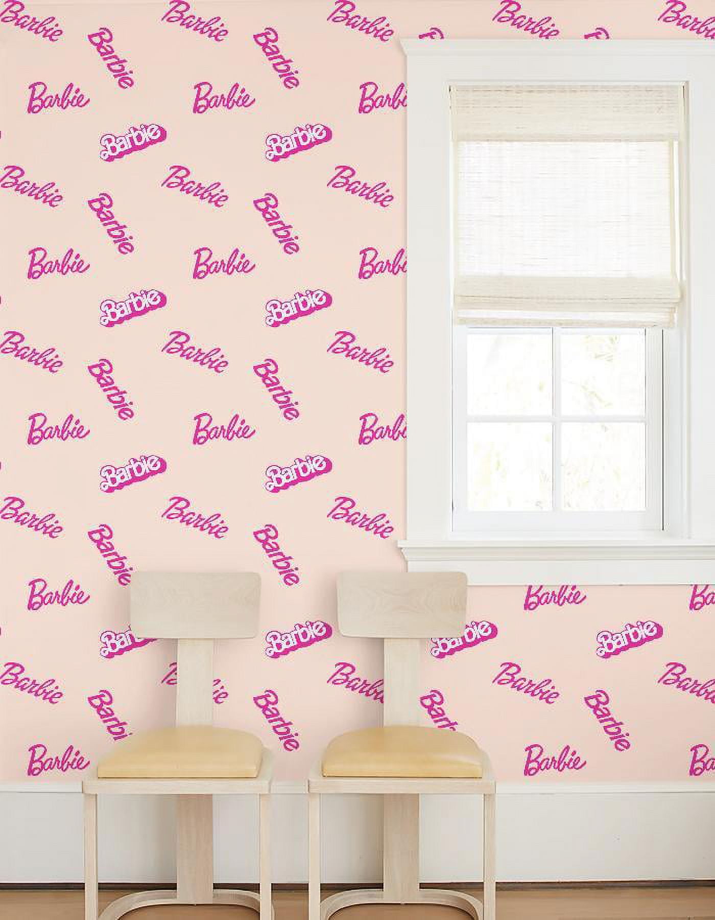 Barbie Logo Mix Removable Vinyl Wallpaper, Peach