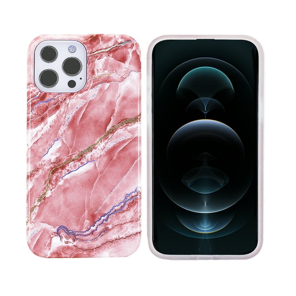 KIQ Cute Marble Series For iPhone 13 / iPhone 13 Pro Case For Women Girls Magnet Compatible With Mag Safe IPhone 6.1 inch 2021 Protective Cover (Holographic Pink)