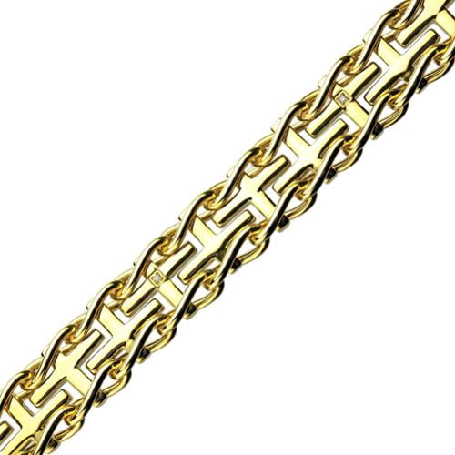 BIG Jewelry Co Gold Ion-plated Steel Men's Diamond Accent Cross Railroad Bracelet