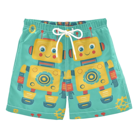 Yellow Robots Gears Cartoon Boys' Swim Trunks Board Shorts Beach Pants Bathing Bottoms 2T
