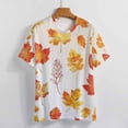 thumbnail image 3 of Autumn Harvest Maple Leaves Thanksgiving Womens Tops Women's Fashion Casual Short Sleeve Flower Print Round Neck Pullover Top Blouse, 3 of 6