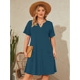 thumbnail image 2 of SHOWMALL Women's Plus Casual Dresses V Neck Short Beach Summer Sundress with Pockets Indigo Blue 4X, 2 of 10