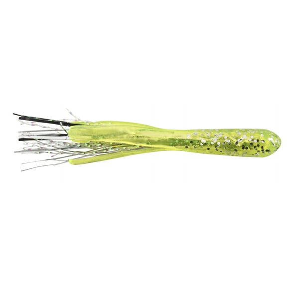Apex Tackle Tinsel Tail Tube Chartreuse Glitter /Chartreuse Silver 1.5" 10pk, Soft Baits