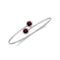 14K White Gold 5mm Natural Garnet Bangle Bracelet with Diamond Accents
