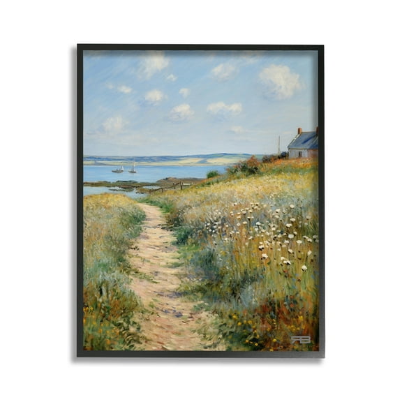 Stupell Industries Coastal Meadow Path Landscape Painting Black Framed Art Print Wall Art, 11 x 14