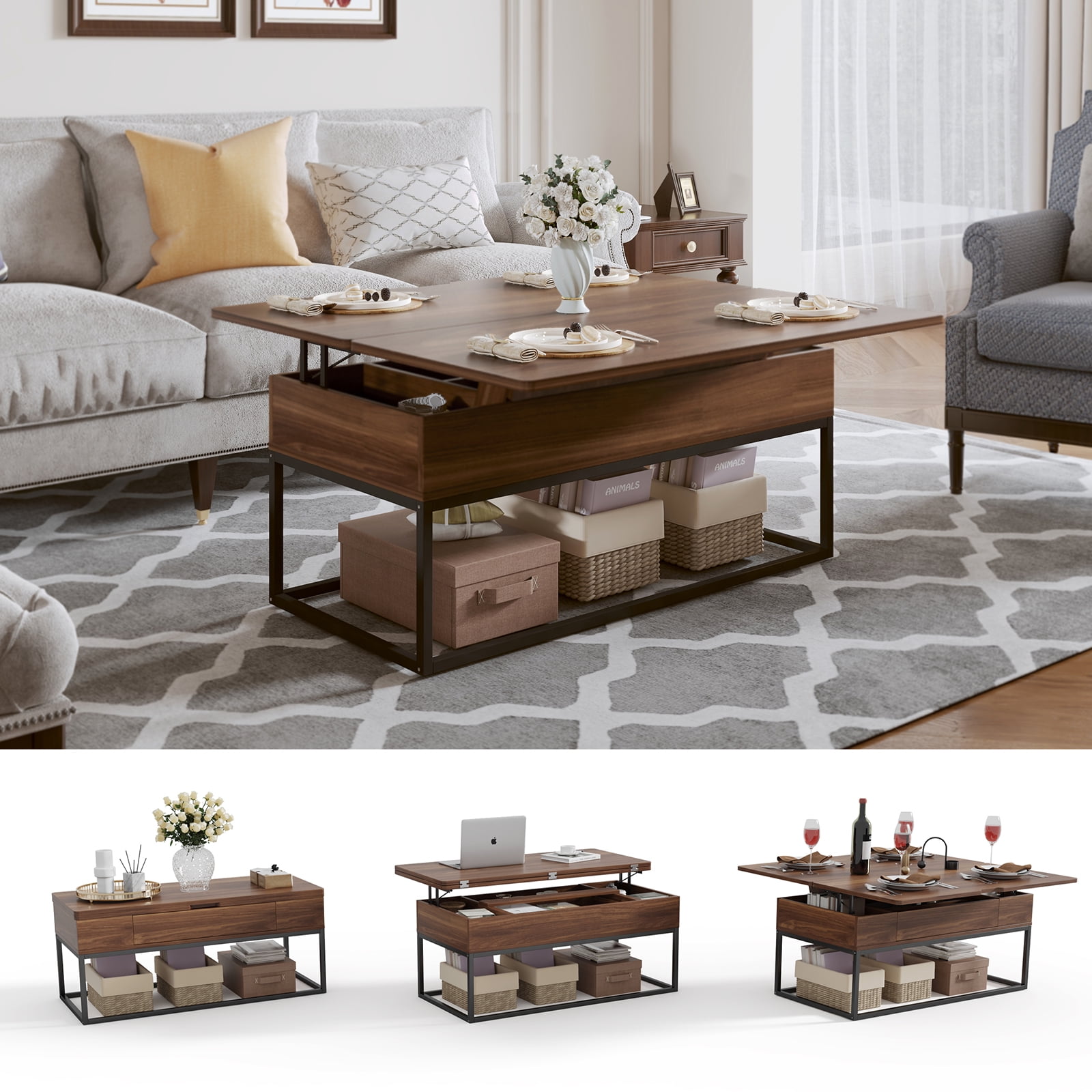 Lift Top Coffee Table, HAIOOU 42" 3 in 1 MultiFunction Coffee Table