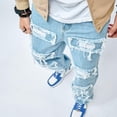 thumbnail image 5 of Reppunk Wide-leg Men's Jeans Men Stylish Hip Hop Ripped Patch Loose Fit Jeans Pants Streetwear Male Casual Straight Denim Trousers Menswear Underwear Human Pocket solid Beige Plain Fathersdaygift, 5 of 8