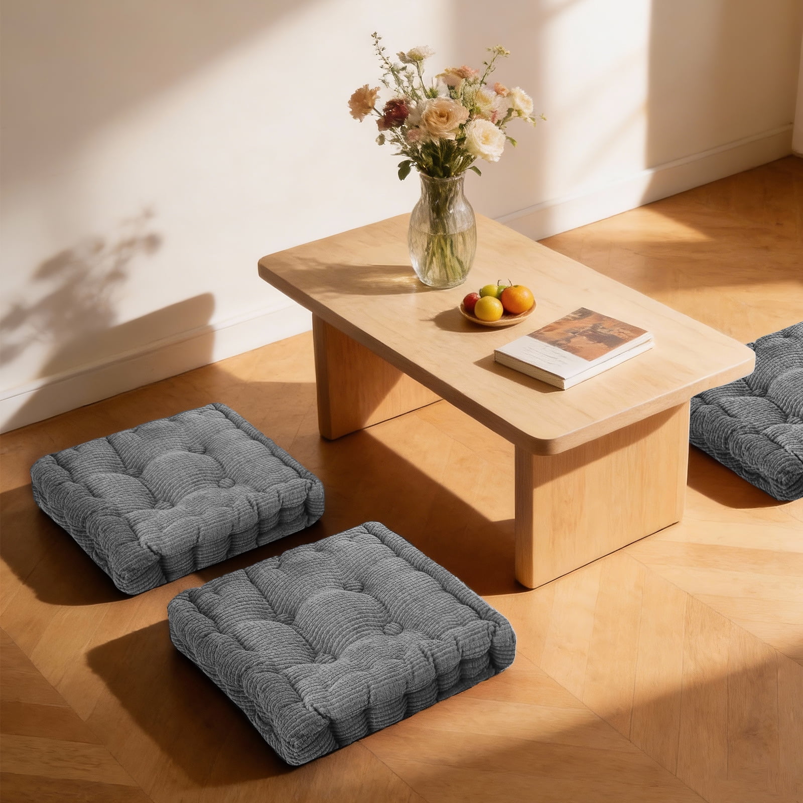 Sanmadrola Floor Pillow Cushion for Adults Set of 2, Chair Cushions Outdoor Indoor with String Chair Room Tatami Sofa,Gray