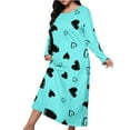 thumbnail image 3 of JUSLIO Womens Nightgown Hearts Sleepwear Long Sleeve Nightgown Sleep Dress Round Collar Loungewear Mint Green Robes Nightgowns Pajama, 3 of 3