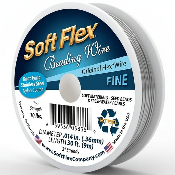 Soft Flex 21-Strand Fine Beading Wire, SFW, Satin Silver, 0.014" x 30ft