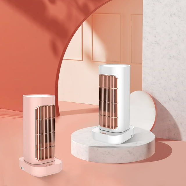 Calefactor portátil cerámico con ventilador - Calefactor eléctrico portátil de 1500W, 3 niveles de calor y termostato, protección contra sobrecalentamiento, blanco o rosa, 13,7x13,7x29cm