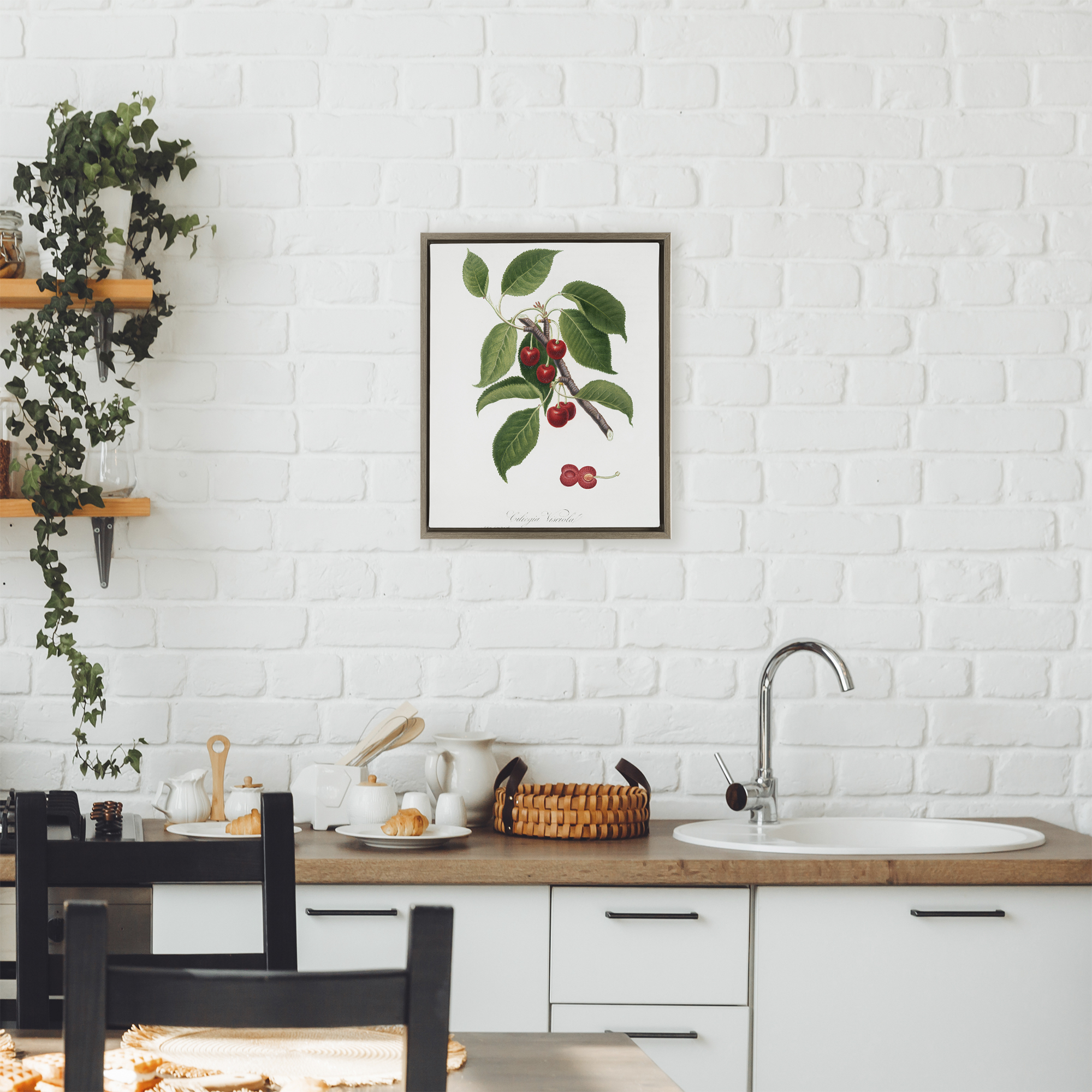 Latin Study of Cherry Plant Brown Framed Floater Canvas Wall Art, design by Lettered and Lined