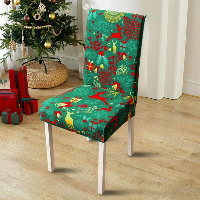 PEONAVET Polyester Fiber Chairs Cover Christmas Dining Room Chair Covers Stretch Christmas Chair Protectors Washable Kitchen Decorative Chair Covers Suitable for Christmas Decoration