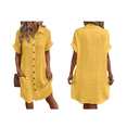 thumbnail image 3 of Vestido Túnica Holgado Informal de Verano para Mujer, de Algodón y , con Botones, Escote en V, Corta, Color Amarillo, Talla M, 3 of 7