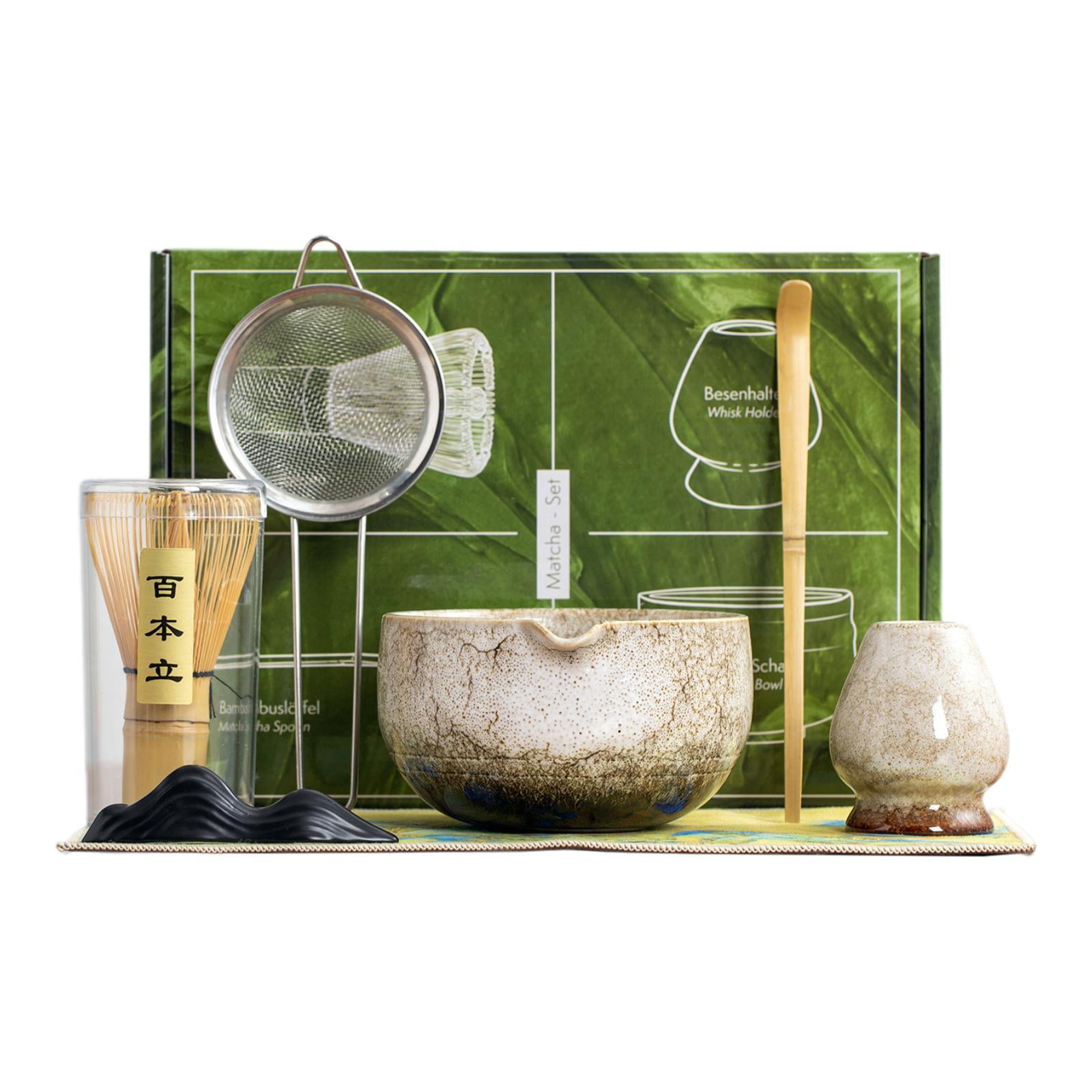 Ensemble comprenant un fouet à matcha, un bol à matcha, une cuillère et un support. Set de Matcha