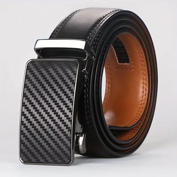 Men’s Genuine Leather Ratchet Belt, 1.38 Inch Wide, with 2 Styles of Automatic Buckles, Fits 35-45 Inch Waist, Black/Brown, Formal Business & Daily Casual Belt