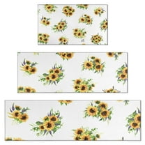 White Yellow Purple Flower Bouquet Sunflower Pattern Kitchen Rugs Sets Of 3,Kitchen Runner Rugs Non Skid Washable,Decorative Kitchen Floor Mats for Kitchen,Sink,Laundry,17"x30"  17"x47"   17"x59"