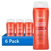 (6 pack) Suave Strawberry Delight Exfoliating Body Wash & Scrub with Glycerin & Vitamin E, Sulfate-Free Hydrating Cleanser for Soft, Smooth Skin, 18 fl oz