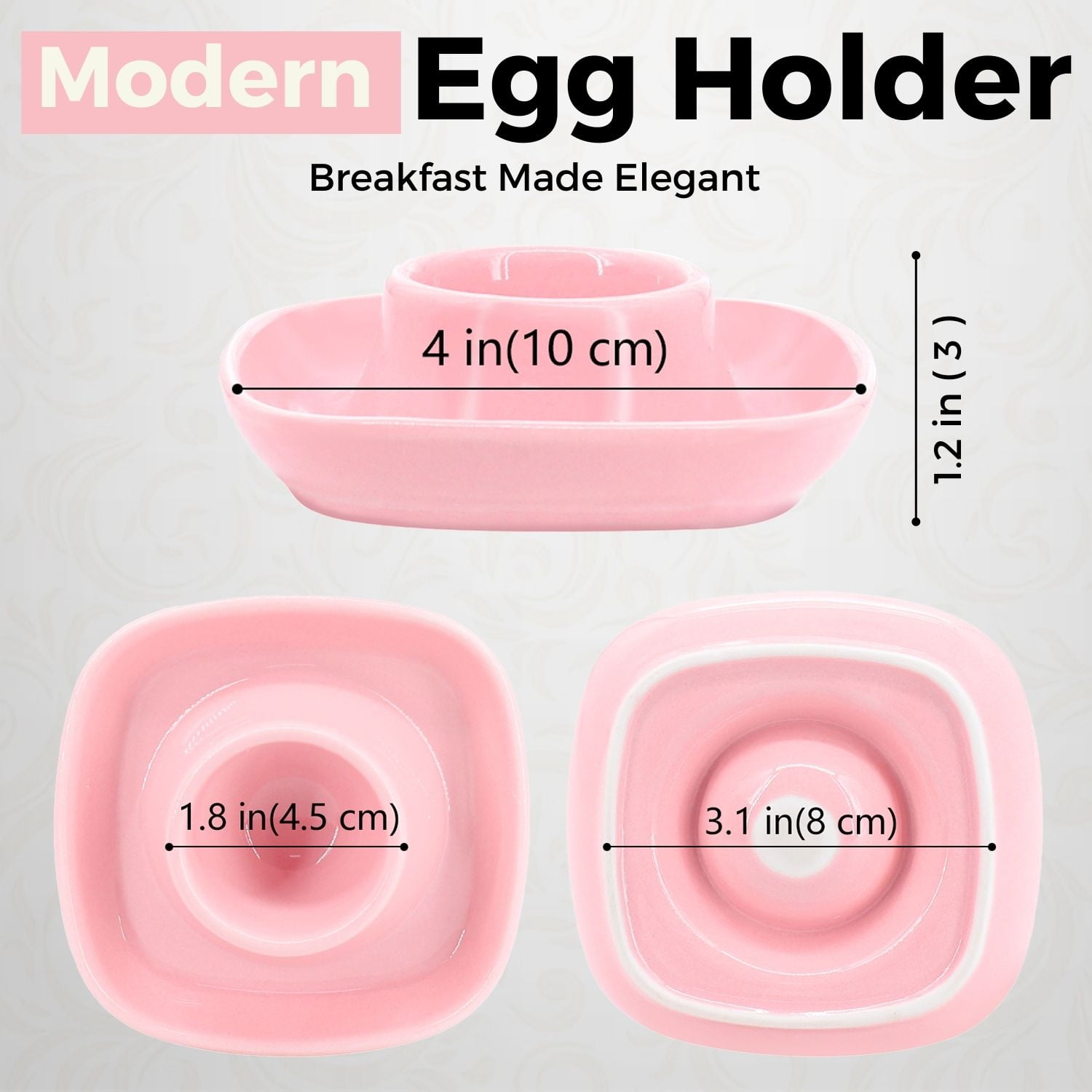 Ceramic Egg Cups Set of 4 Pack, Porcelain Hard Soft Boiled Egg Holder Keeper Container w/ Base, Stackable Serving Dish Plate Stand Serveware for Countertop Display Kitchen (Pink)