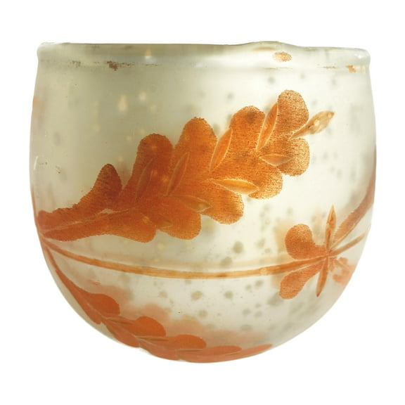 Creative Co-Op Etched Mercury Glass Tealight/Votive Candleholder, Matte Silver Finish and Coral Color