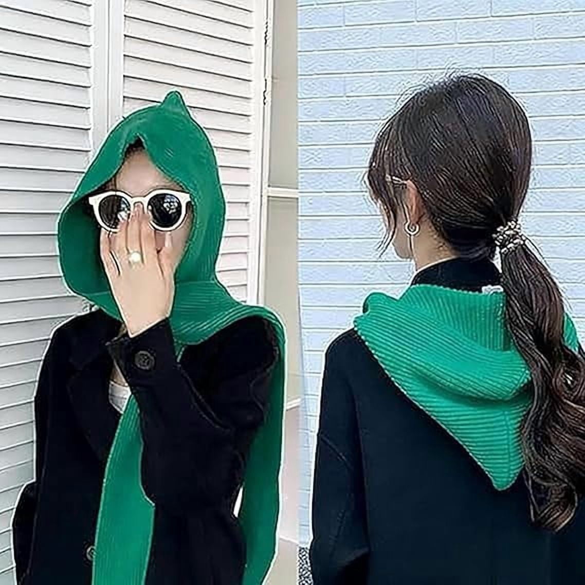 Embellished Knit Bonnet, 2-in-1 Women Winter Knitted Hooded Hat Scarf, Winter Knitted Hooded Hat Scarf for Women, Versatile Balaclava Pullover Long Shawl Wrap