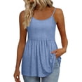 thumbnail image 3 of Craaazy Womens Solid Color Spaghetti Strap Tank Tops Casual Summer Scoop Neck Blouse with Eyelet Detail Ruffled Hem Trendy Tees for Daily Wear, Summer Beach, 3 of 5