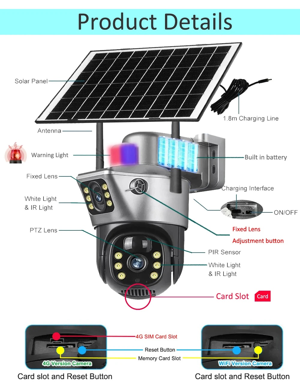 8MP 4K Wireless Solar Camera WIFI Sim Outdoor Dual Lens IP Camera PIR Night Vision V380 Pro CCTV Security Protection Monitor