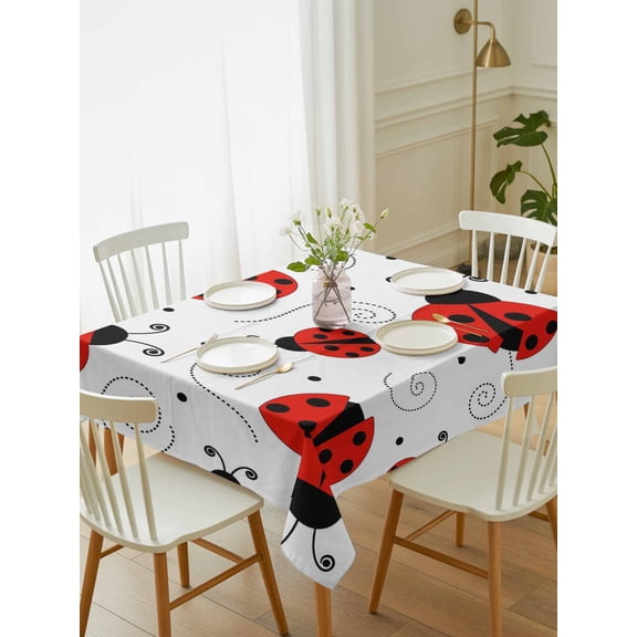 Ladybug Tablecloth Rectangle Table Cloth 60x102, Waterproof Tablecloth Outdoor Table Cloth, Cartoon Red Black Dots Animals Modern Simple Washable Table Cover for Kitchen Dinning Party