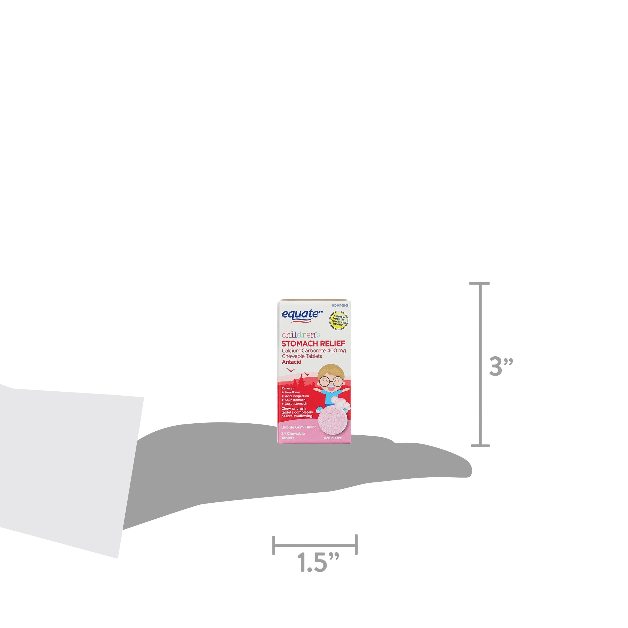 Equate Children's Calcium Carbonate Antacid Chewable Tablets, 400 mg, Bubble Gum, 24 Count