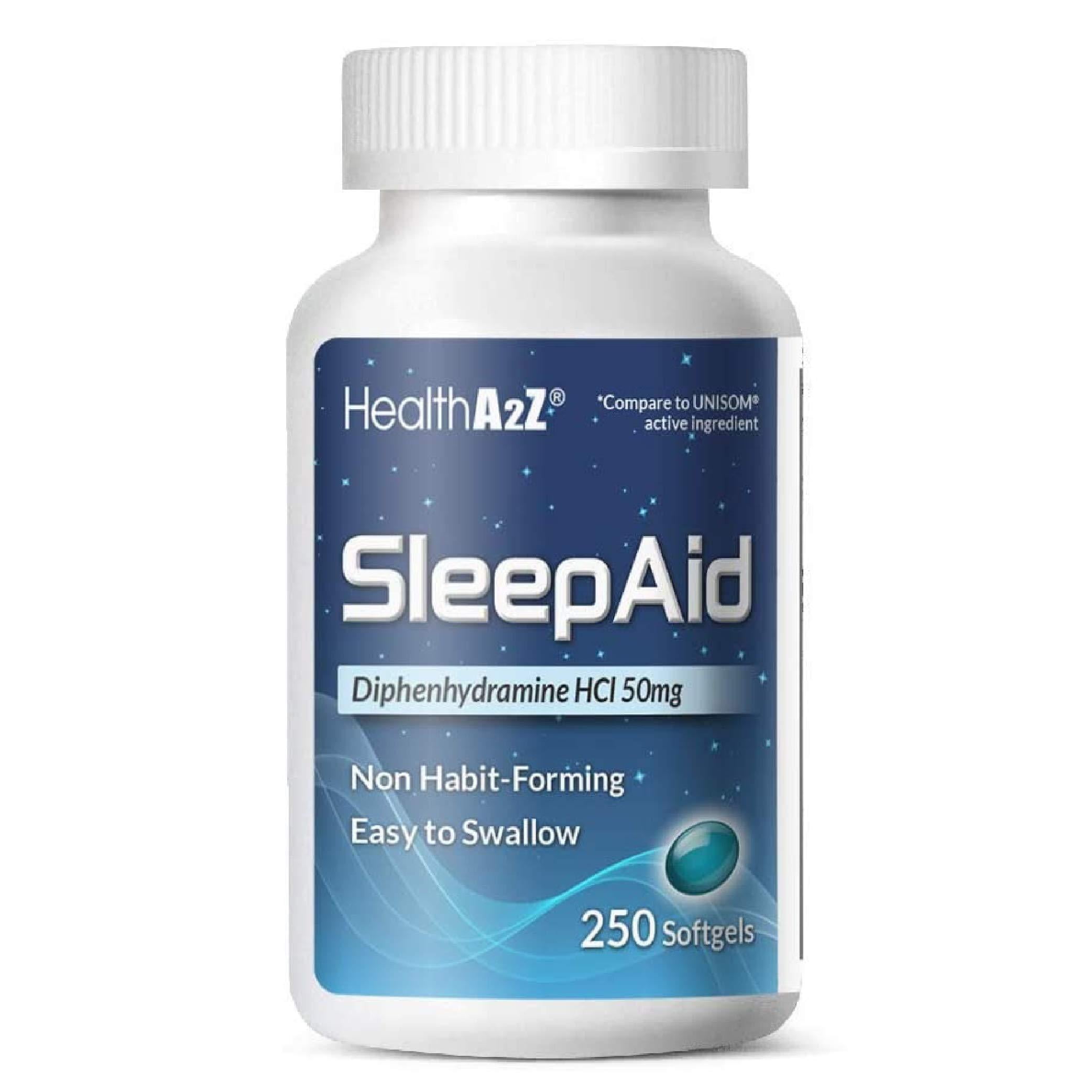 HealthA2Z Sleep Aid, Diphenhydramine HCl 50mg, 250 Softgels, Compare to