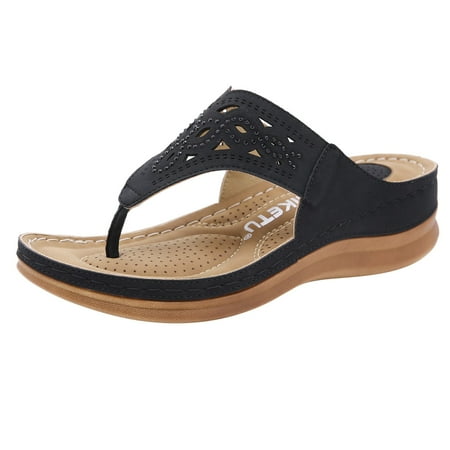 

new home gifts for home Women Summer Slip-On Wedges Beach Open Toe Breathable Sandals Embroidery Shoes Pu Black