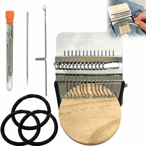 Patch Maker Loom, Mini Darning Loom for DIY Weaving, Quick Patchwork and Sewing Repair Tool for Mending Clothes and Fabrics(14 Needles)